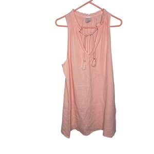 Kona Sol Pink Gauze Crinkle Tassel V Neck Sleeveless Tunic Top Womens M